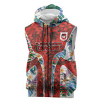 St George Illawarra Dragons Sleeveless Zip Hoodie Tropical Hibiscus Floral Pattern With Red And White Accents