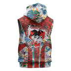 St George Illawarra Dragons Sleeveless Zip Hoodie Tropical Hibiscus Floral Pattern With Red And White Accents