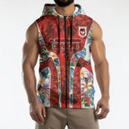 St George Illawarra Dragons Sleeveless Zip Hoodie Tropical Hibiscus Floral Pattern With Red And White Accents