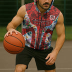 St George Illawarra Dragons Sleeveless Zip Hoodie Tropical Hibiscus Floral Pattern With Red And White Accents
