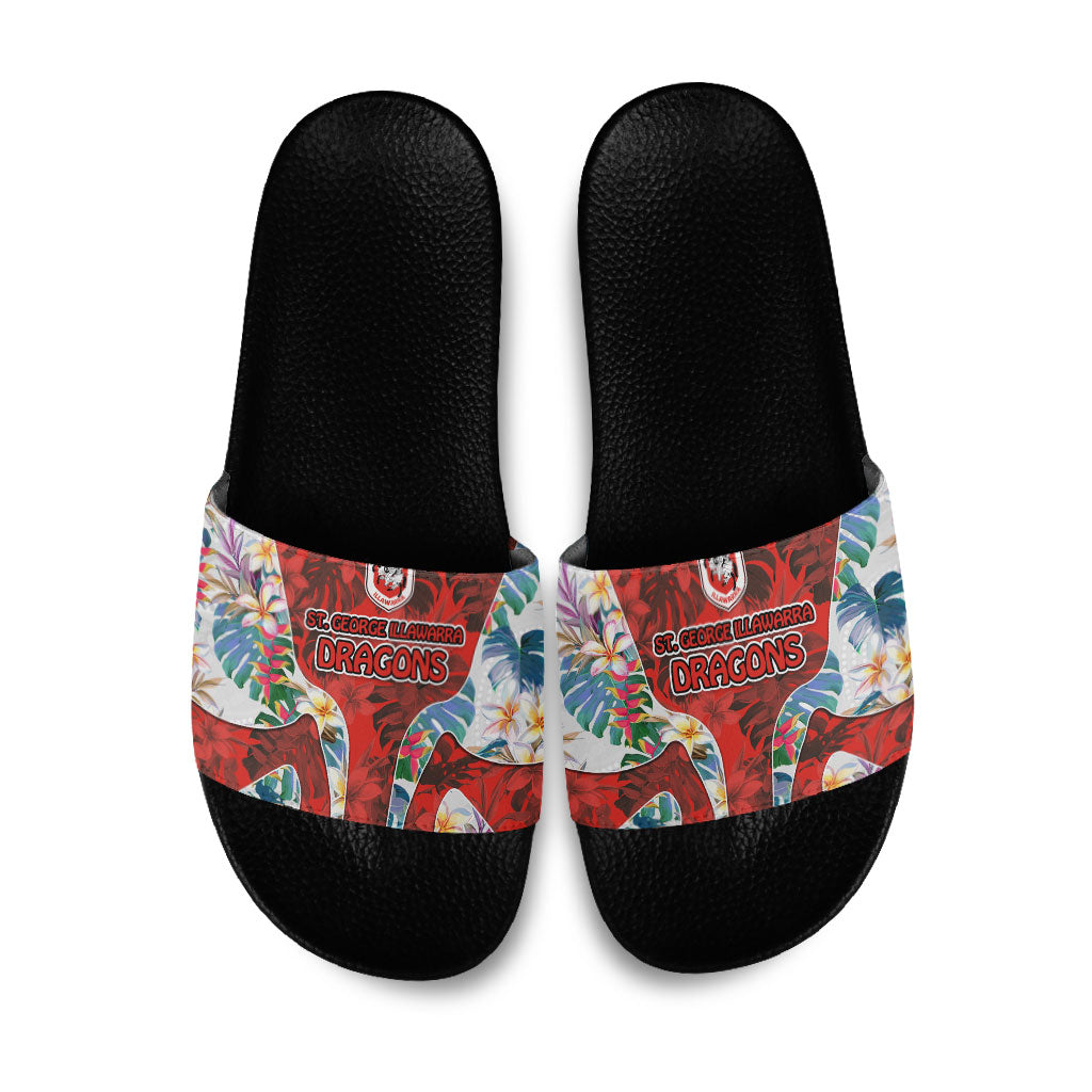 St George Illawarra Dragons Slide Sandals Tropical Hibiscus Floral Pattern With Red And White Accents