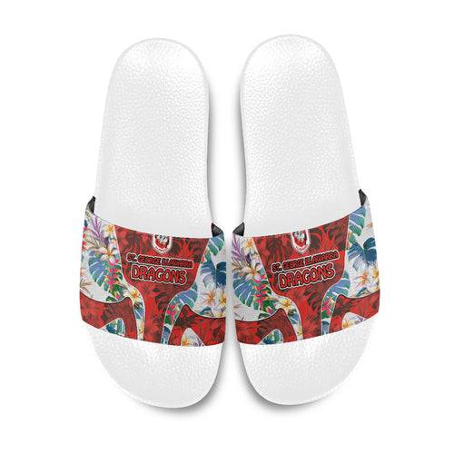 St George Illawarra Dragons Slide Sandals Tropical Hibiscus Floral Pattern With Red And White Accents