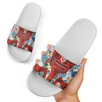 St George Illawarra Dragons Slide Sandals Tropical Hibiscus Floral Pattern With Red And White Accents