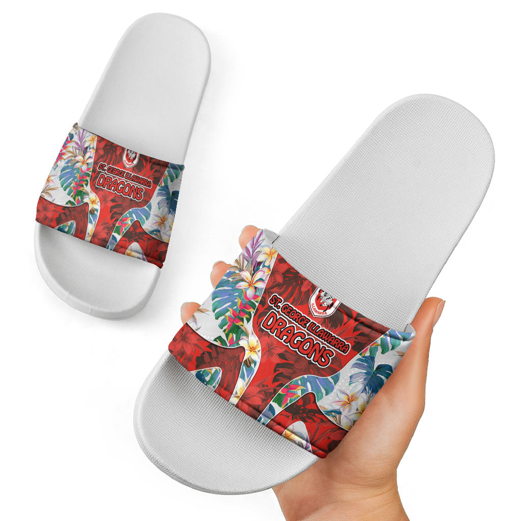 St George Illawarra Dragons Slide Sandals Tropical Hibiscus Floral Pattern With Red And White Accents