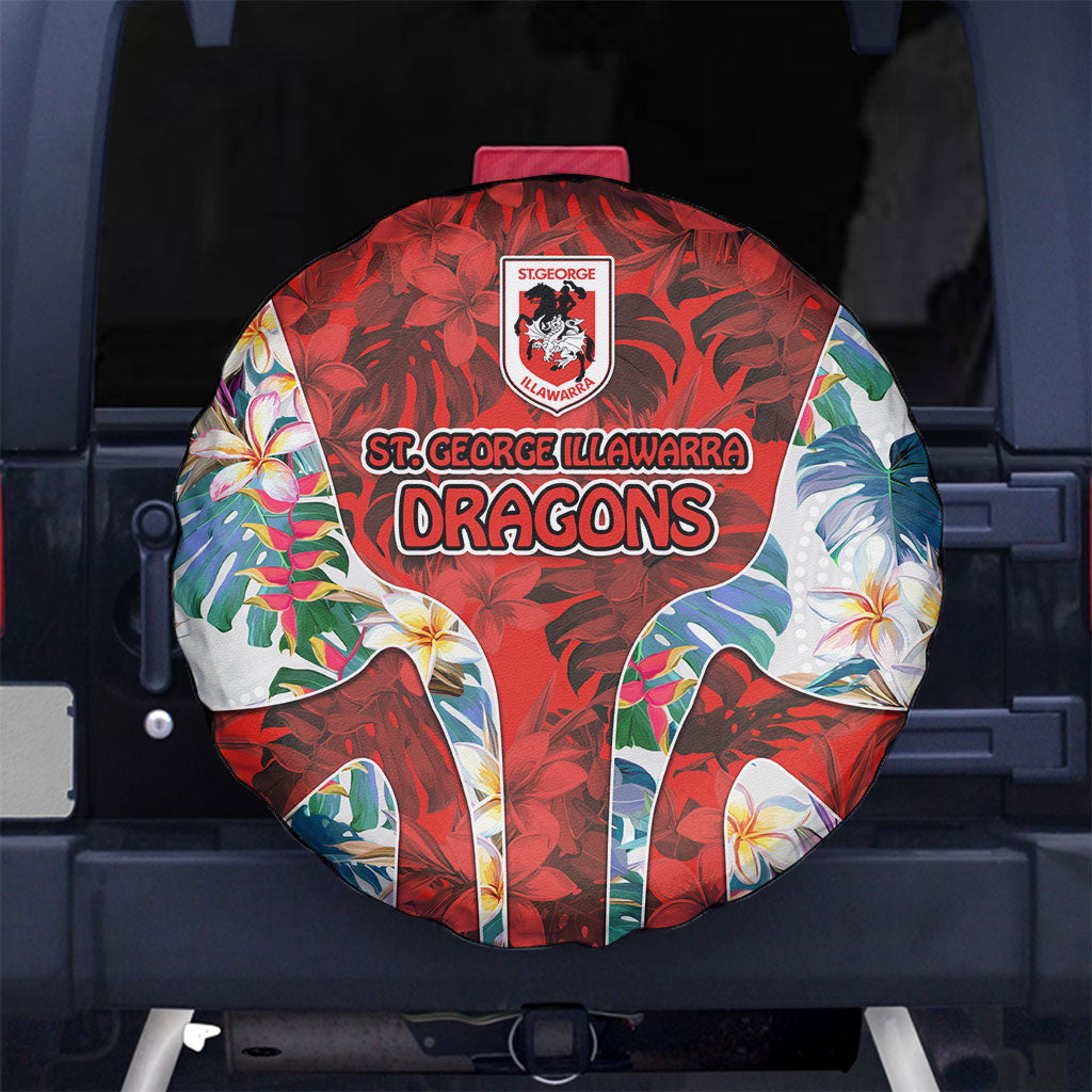 St George Illawarra Dragons Spare Tire Cover Tropical Hibiscus Floral Pattern With Red And White Accents