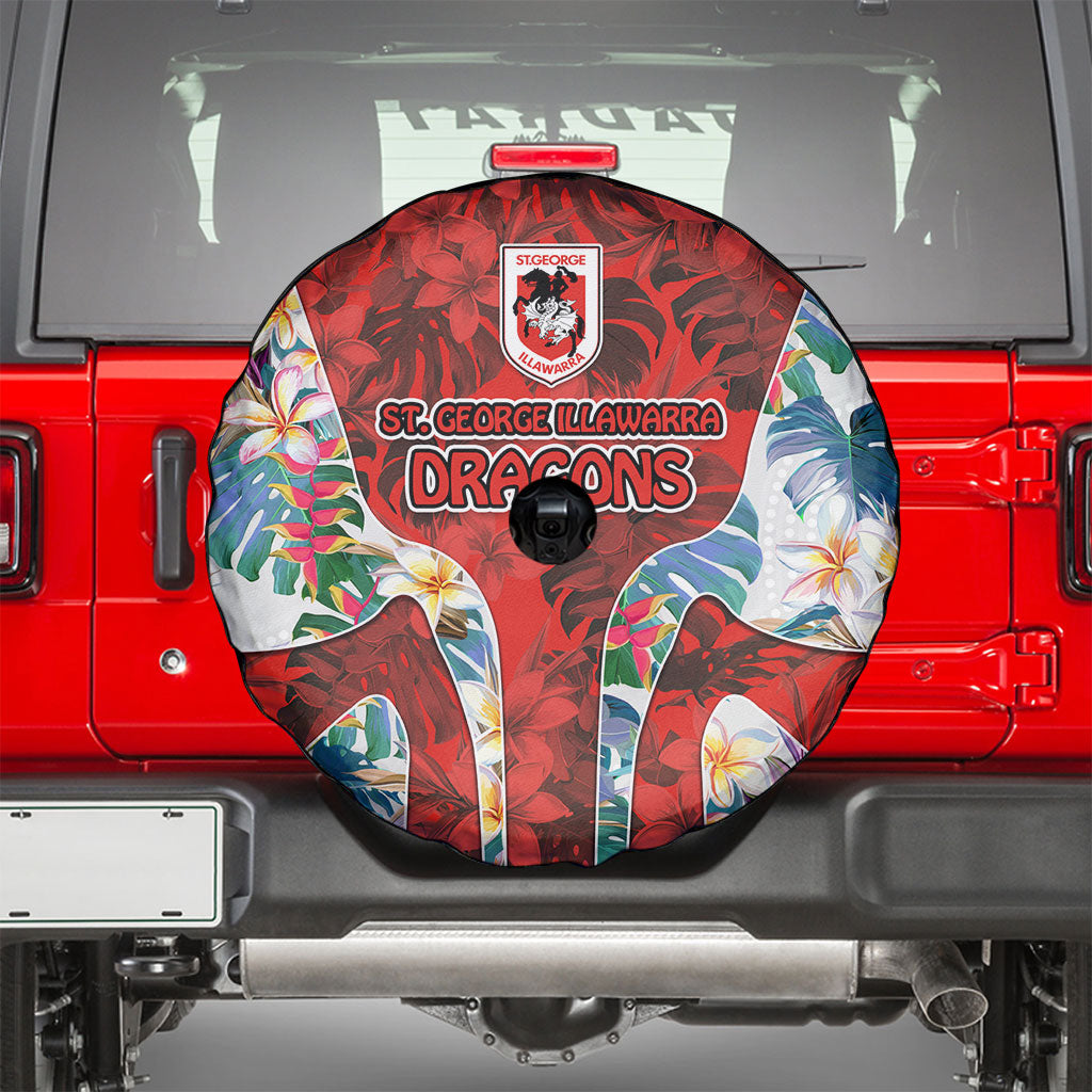 St George Illawarra Dragons Spare Tire Cover Tropical Hibiscus Floral Pattern With Red And White Accents