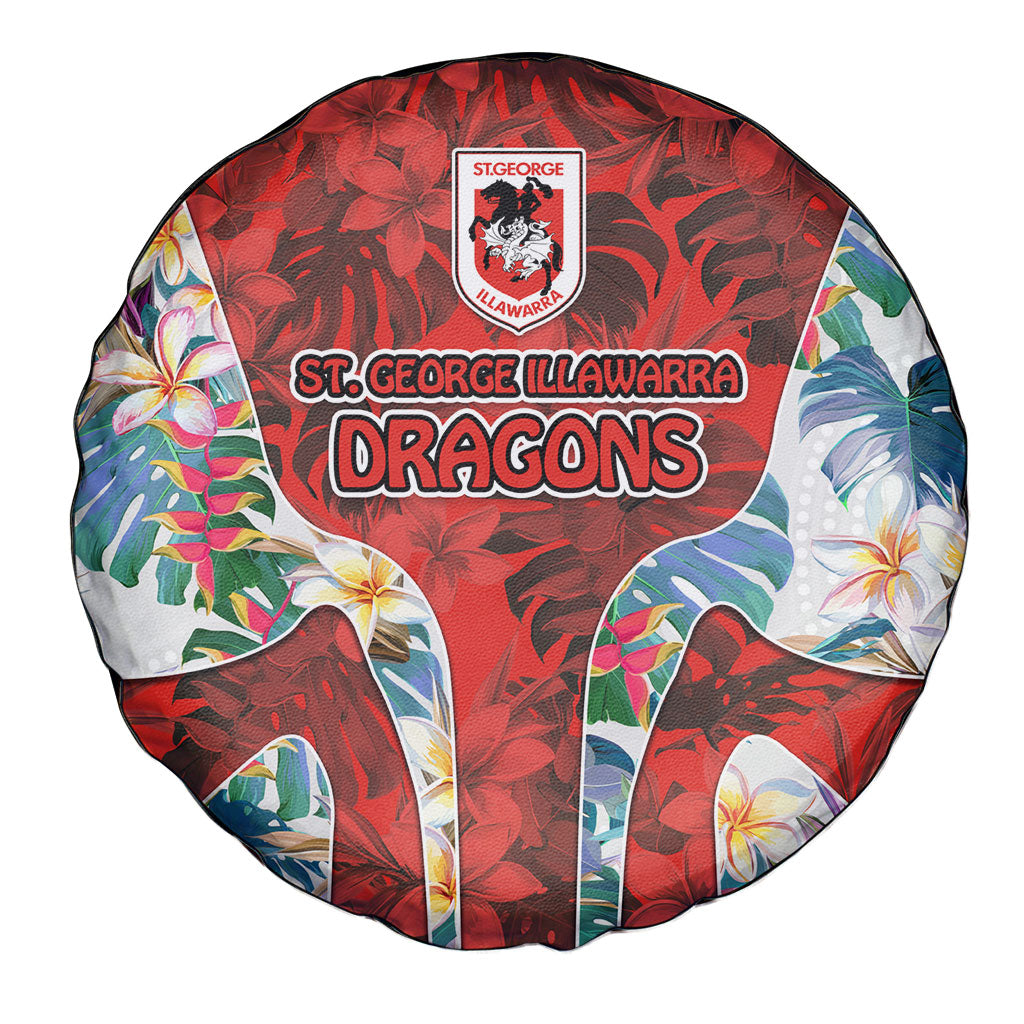 St George Illawarra Dragons Spare Tire Cover Tropical Hibiscus Floral Pattern With Red And White Accents