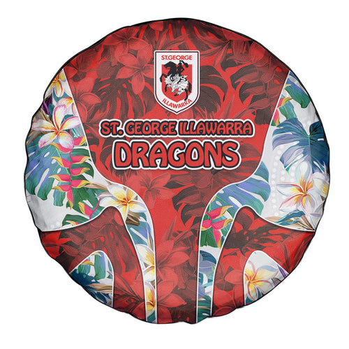 St George Illawarra Dragons Spare Tire Cover Tropical Hibiscus Floral Pattern With Red And White Accents