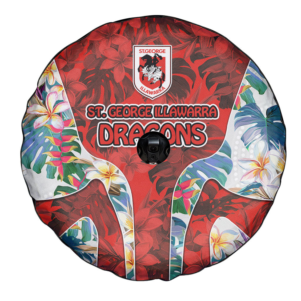 St George Illawarra Dragons Spare Tire Cover Tropical Hibiscus Floral Pattern With Red And White Accents