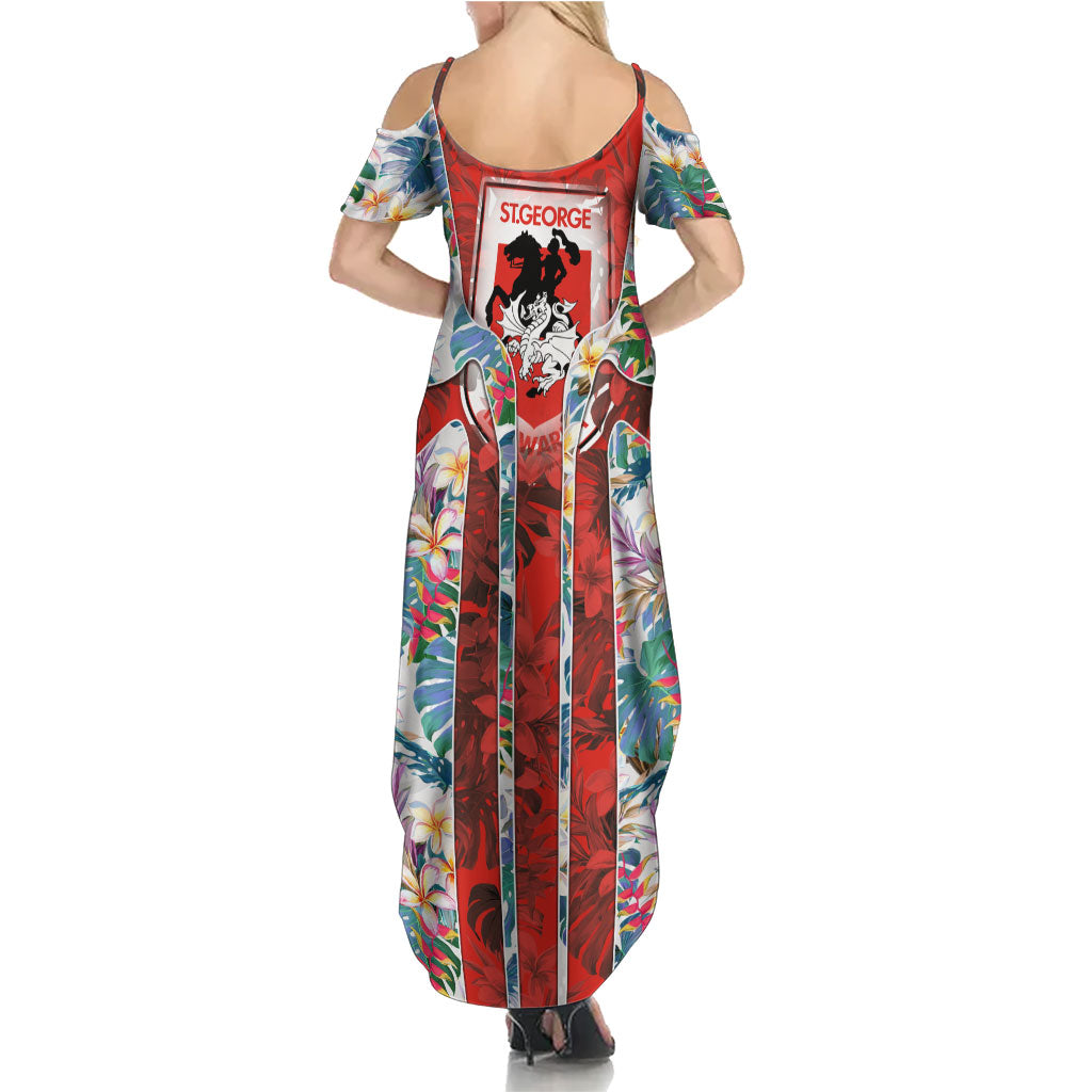 St George Illawarra Dragons Summer Maxi Dress Tropical Hibiscus Floral Pattern With Red And White Accents