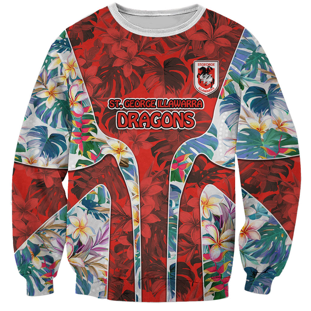 St George Illawarra Dragons Sweatshirt Tropical Hibiscus Floral Pattern With Red And White Accents