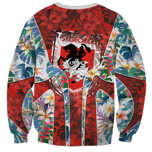 St George Illawarra Dragons Sweatshirt Tropical Hibiscus Floral Pattern With Red And White Accents