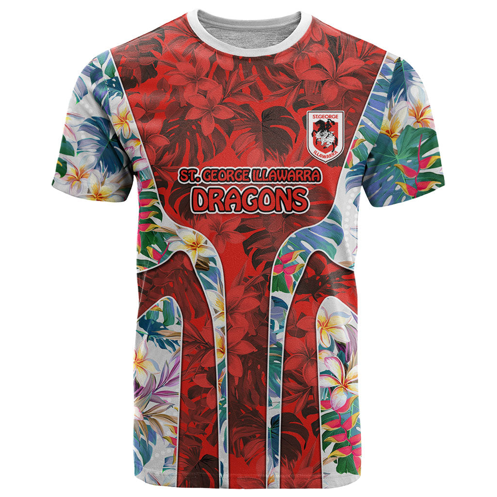 St George Illawarra Dragons T Shirt Tropical Hibiscus Floral Pattern With Red And White Accents