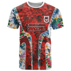 St George Illawarra Dragons T Shirt Tropical Hibiscus Floral Pattern With Red And White Accents