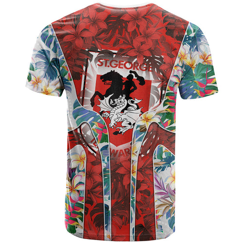St George Illawarra Dragons T Shirt Tropical Hibiscus Floral Pattern With Red And White Accents