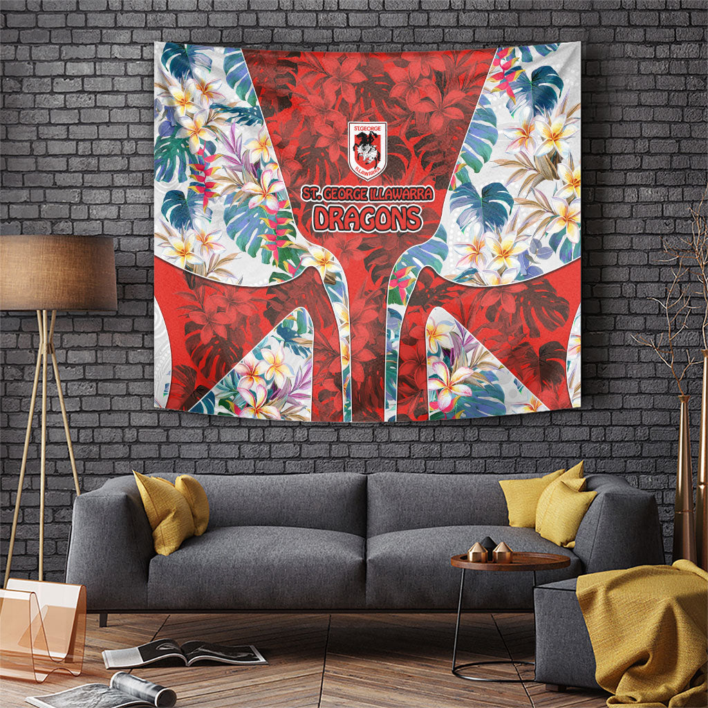 St George Illawarra Dragons Tapestry Tropical Hibiscus Floral Pattern With Red And White Accents