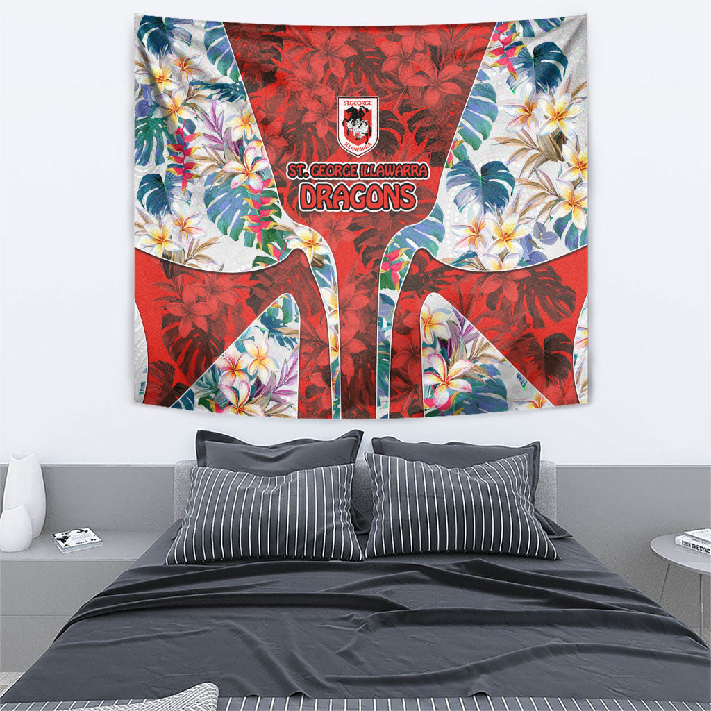 St George Illawarra Dragons Tapestry Tropical Hibiscus Floral Pattern With Red And White Accents
