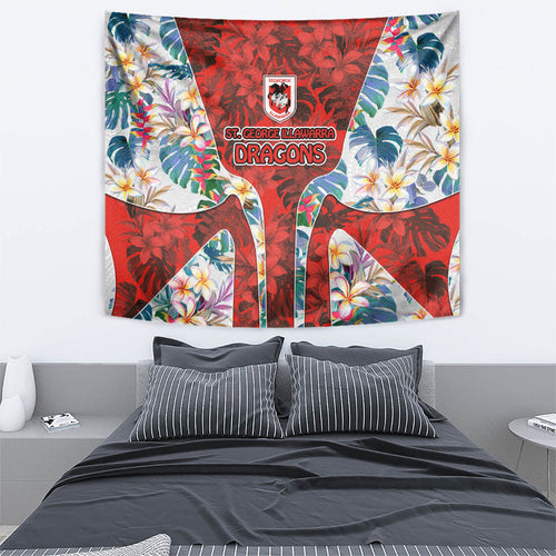 St George Illawarra Dragons Tapestry Tropical Hibiscus Floral Pattern With Red And White Accents