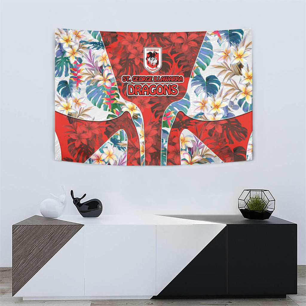 St George Illawarra Dragons Tapestry Tropical Hibiscus Floral Pattern With Red And White Accents