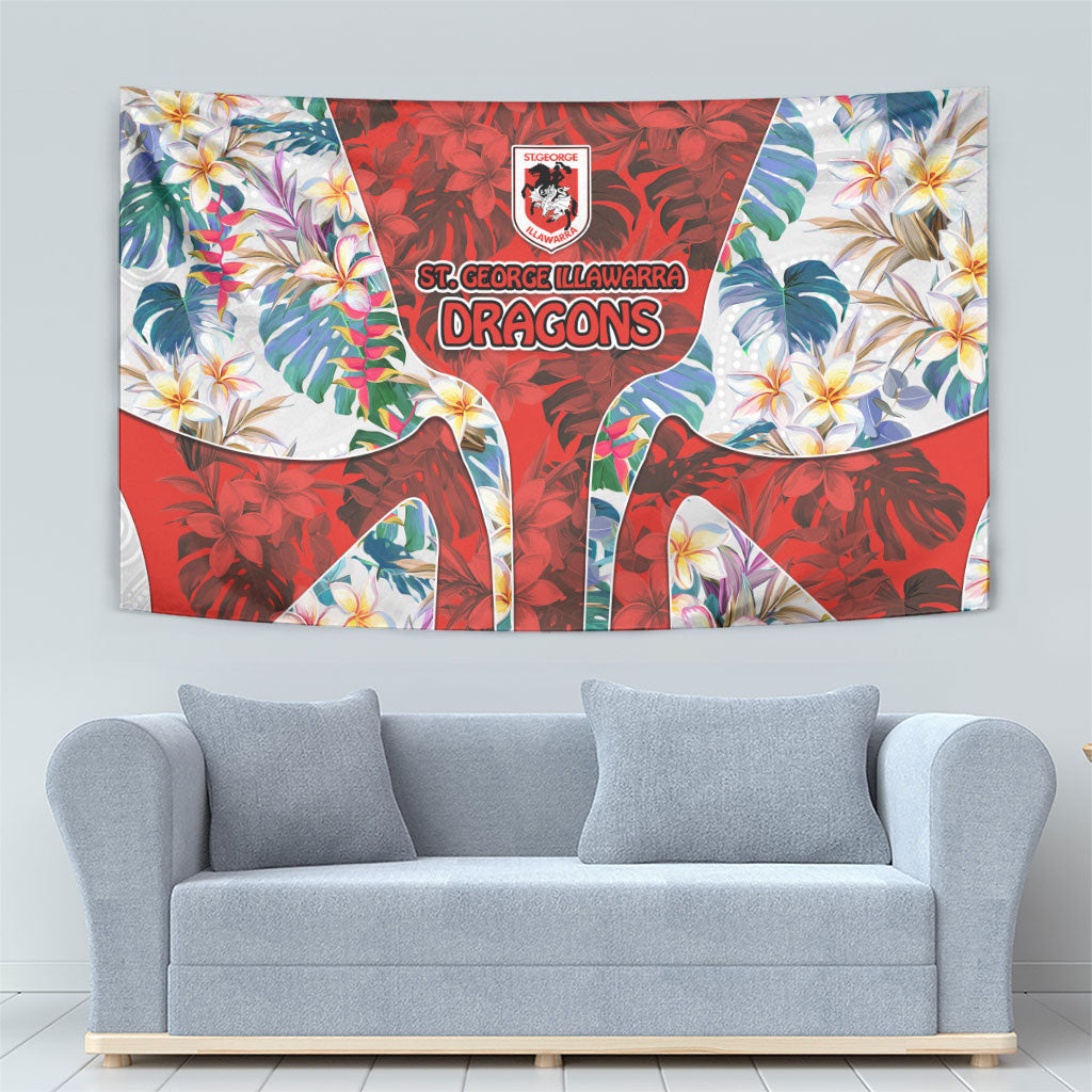 St George Illawarra Dragons Tapestry Tropical Hibiscus Floral Pattern With Red And White Accents