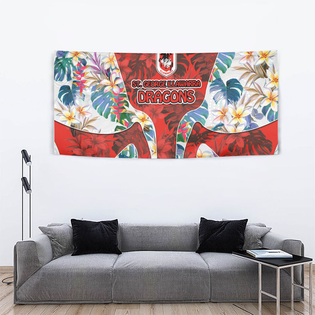 St George Illawarra Dragons Tapestry Tropical Hibiscus Floral Pattern With Red And White Accents