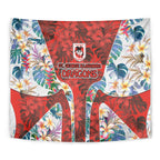 St George Illawarra Dragons Tapestry Tropical Hibiscus Floral Pattern With Red And White Accents