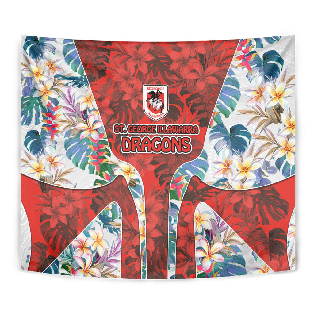 St George Illawarra Dragons Tapestry Tropical Hibiscus Floral Pattern With Red And White Accents