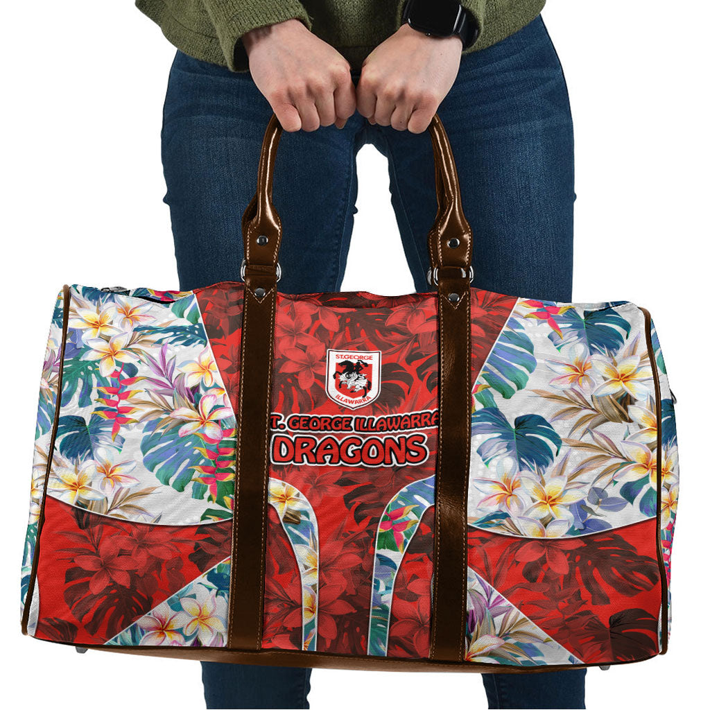 St George Illawarra Dragons Travel Bag Tropical Hibiscus Floral Pattern With Red And White Accents