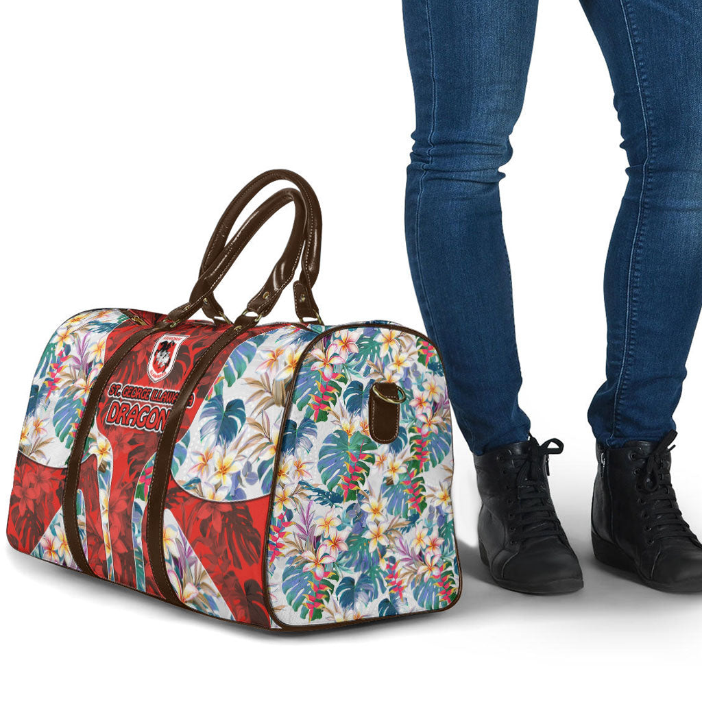 St George Illawarra Dragons Travel Bag Tropical Hibiscus Floral Pattern With Red And White Accents