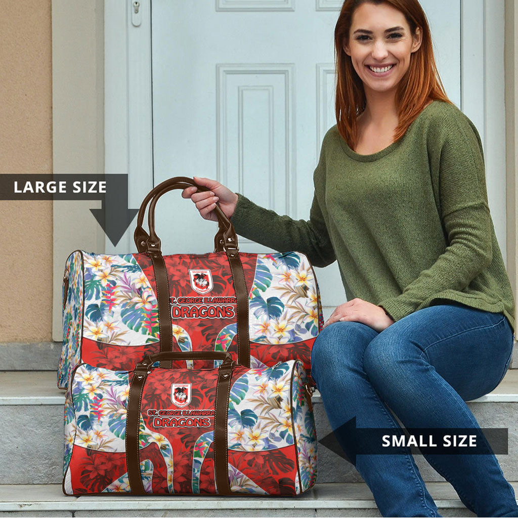 St George Illawarra Dragons Travel Bag Tropical Hibiscus Floral Pattern With Red And White Accents