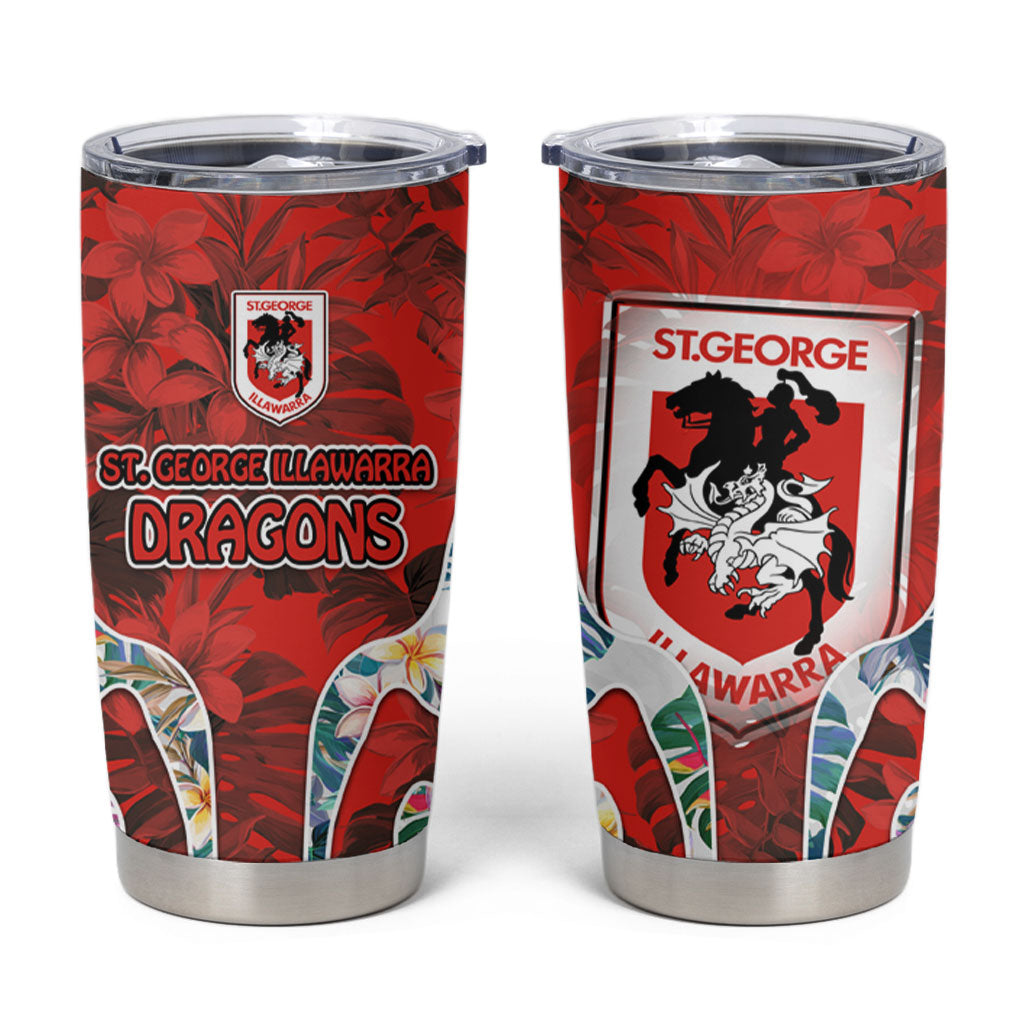 St George Illawarra Dragons Tumbler Cup Tropical Hibiscus Floral Pattern With Red And White Accents