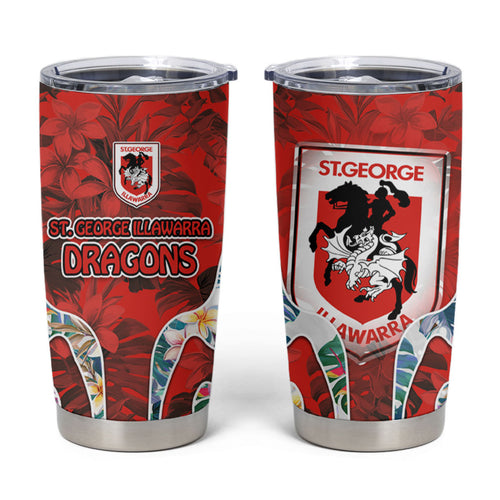 St George Illawarra Dragons Tumbler Cup Tropical Hibiscus Floral Pattern With Red And White Accents