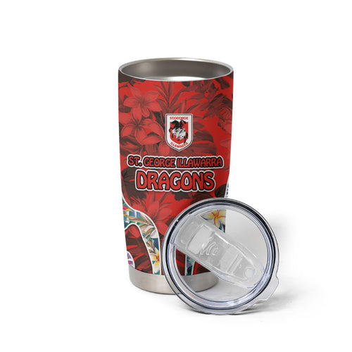 St George Illawarra Dragons Tumbler Cup Tropical Hibiscus Floral Pattern With Red And White Accents