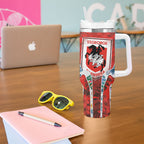 St George Illawarra Dragons Tumbler With Handle Tropical Hibiscus Floral Pattern With Red And White Accents