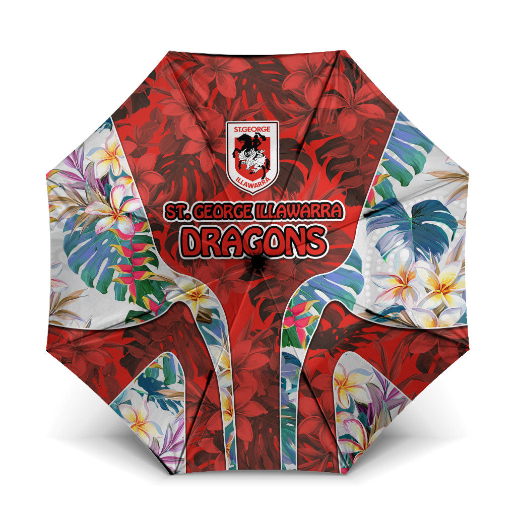 St George Illawarra Dragons Umbrella Tropical Hibiscus Floral Pattern With Red And White Accents