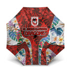 St George Illawarra Dragons Umbrella Tropical Hibiscus Floral Pattern With Red And White Accents