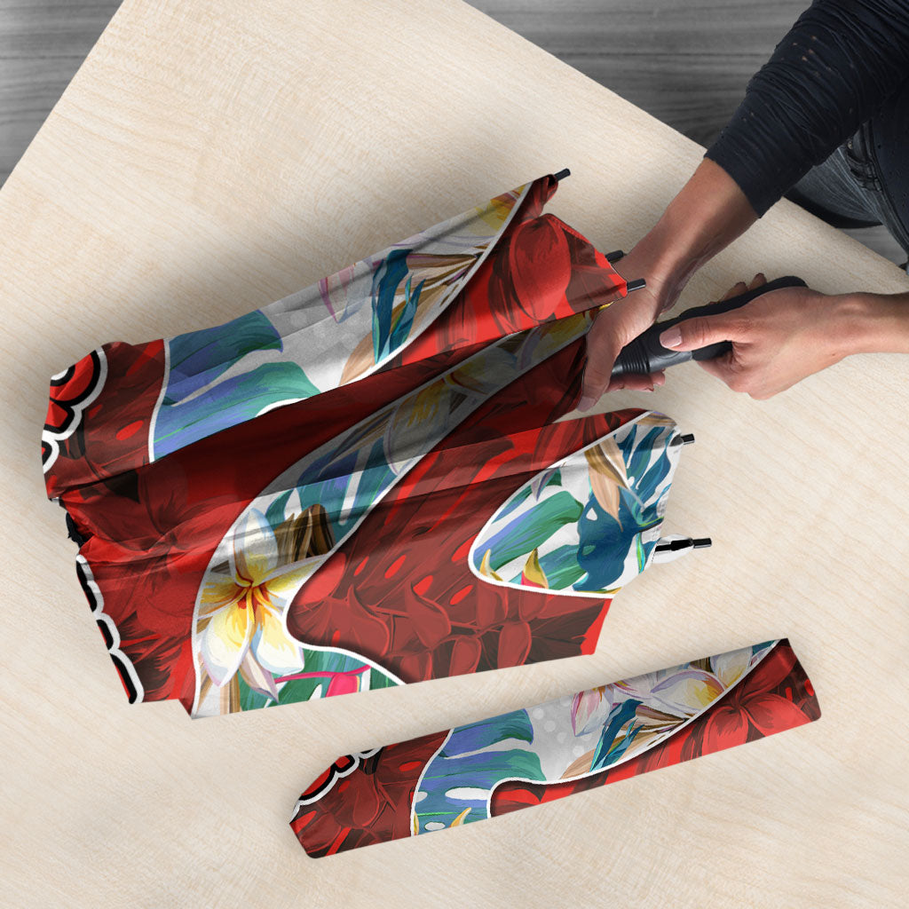St George Illawarra Dragons Umbrella Tropical Hibiscus Floral Pattern With Red And White Accents