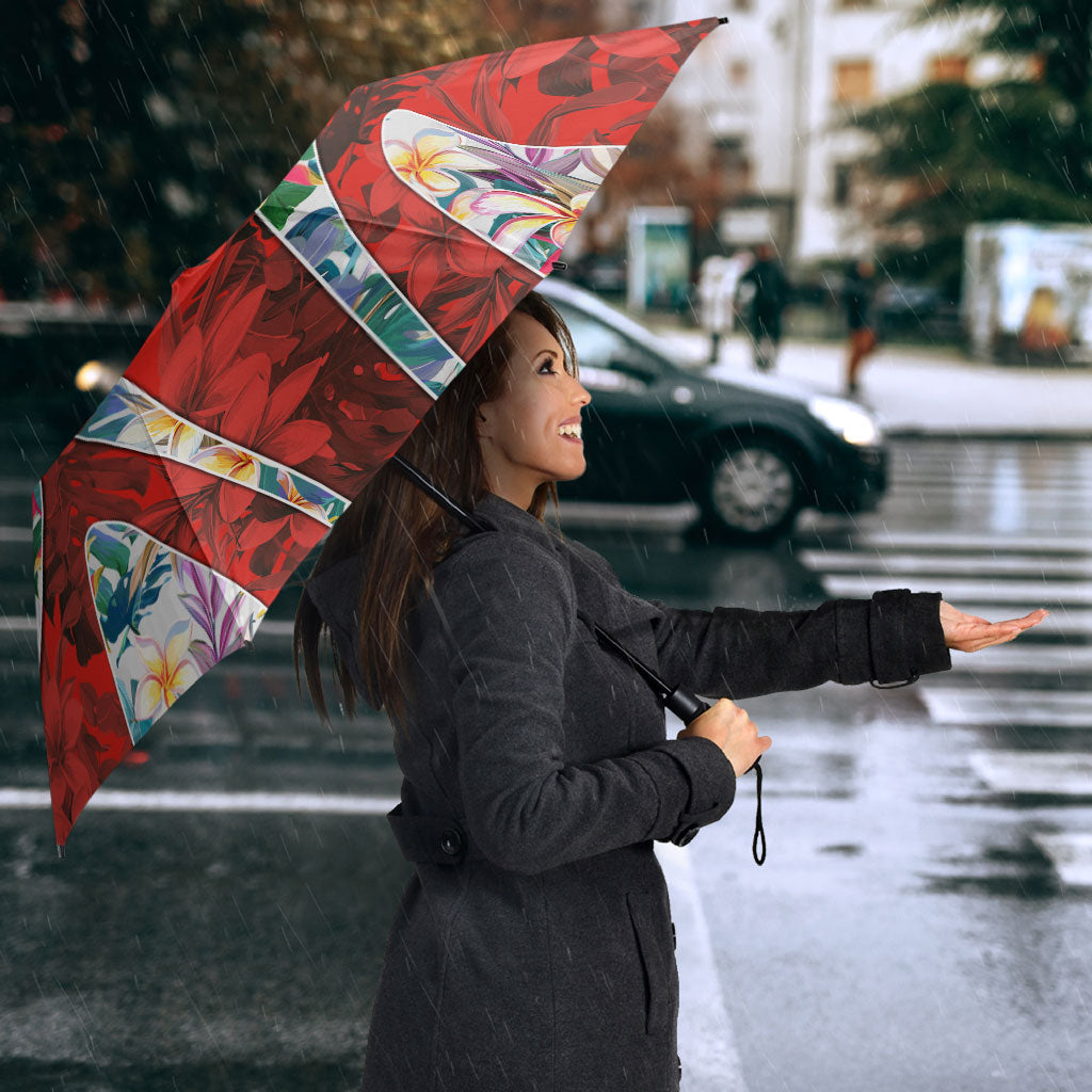 St George Illawarra Dragons Umbrella Tropical Hibiscus Floral Pattern With Red And White Accents