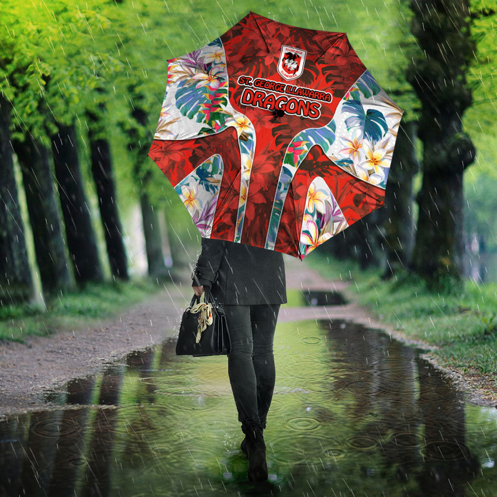 St George Illawarra Dragons Umbrella Tropical Hibiscus Floral Pattern With Red And White Accents