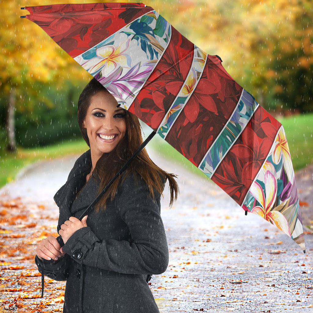 St George Illawarra Dragons Umbrella Tropical Hibiscus Floral Pattern With Red And White Accents