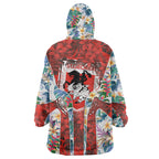 St George Illawarra Dragons Wearable Blanket Hoodie Tropical Hibiscus Floral Pattern With Red And White Accents