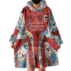 St George Illawarra Dragons Wearable Blanket Hoodie Tropical Hibiscus Floral Pattern With Red And White Accents