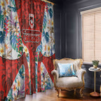 St George Illawarra Dragons Window Curtain Tropical Hibiscus Floral Pattern With Red And White Accents
