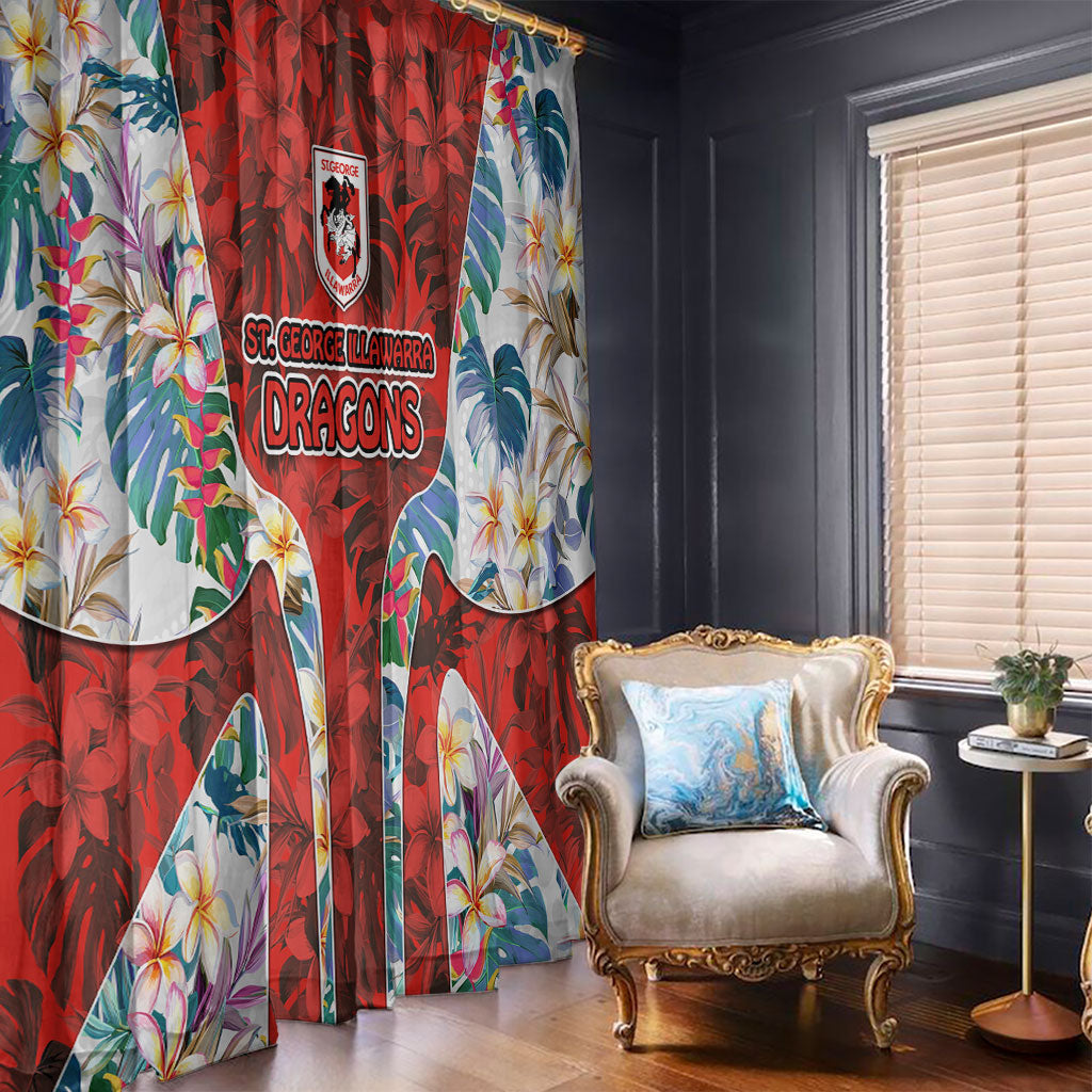 St George Illawarra Dragons Window Curtain Tropical Hibiscus Floral Pattern With Red And White Accents