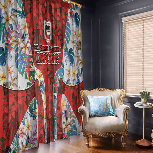 St George Illawarra Dragons Window Curtain Tropical Hibiscus Floral Pattern With Red And White Accents