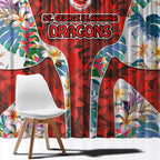 St George Illawarra Dragons Window Curtain Tropical Hibiscus Floral Pattern With Red And White Accents