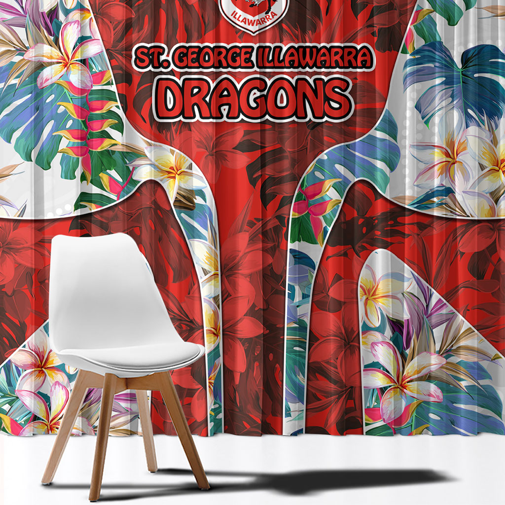 St George Illawarra Dragons Window Curtain Tropical Hibiscus Floral Pattern With Red And White Accents