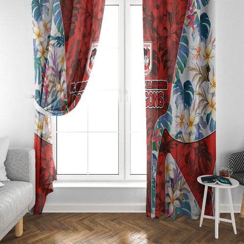 St George Illawarra Dragons Window Curtain Tropical Hibiscus Floral Pattern With Red And White Accents