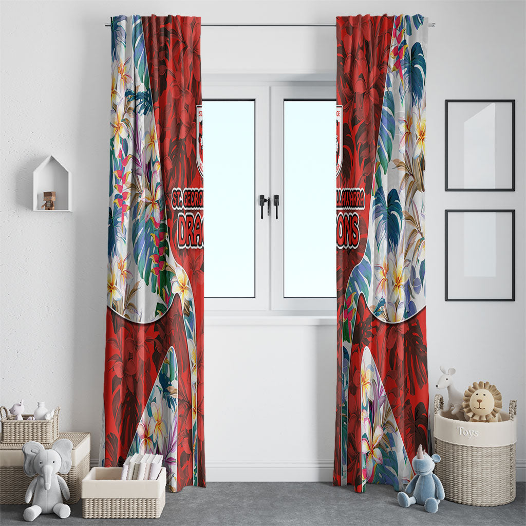 St George Illawarra Dragons Window Curtain Tropical Hibiscus Floral Pattern With Red And White Accents