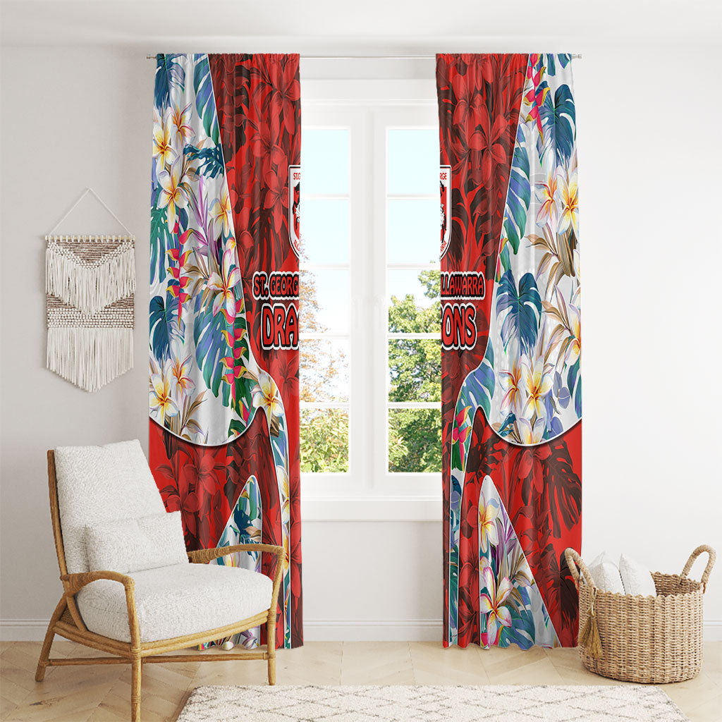 St George Illawarra Dragons Window Curtain Tropical Hibiscus Floral Pattern With Red And White Accents